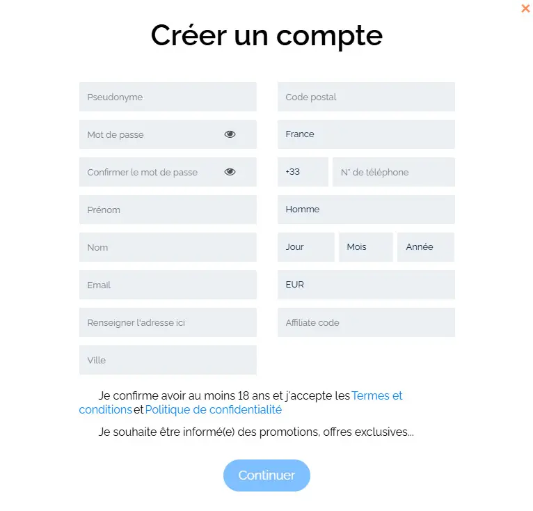 Processus d'inscription FgFox Casino